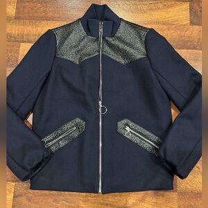 Maje Navy Blue Biker Blousson Zipper Wool Jacket EU Size 40 US Size 4